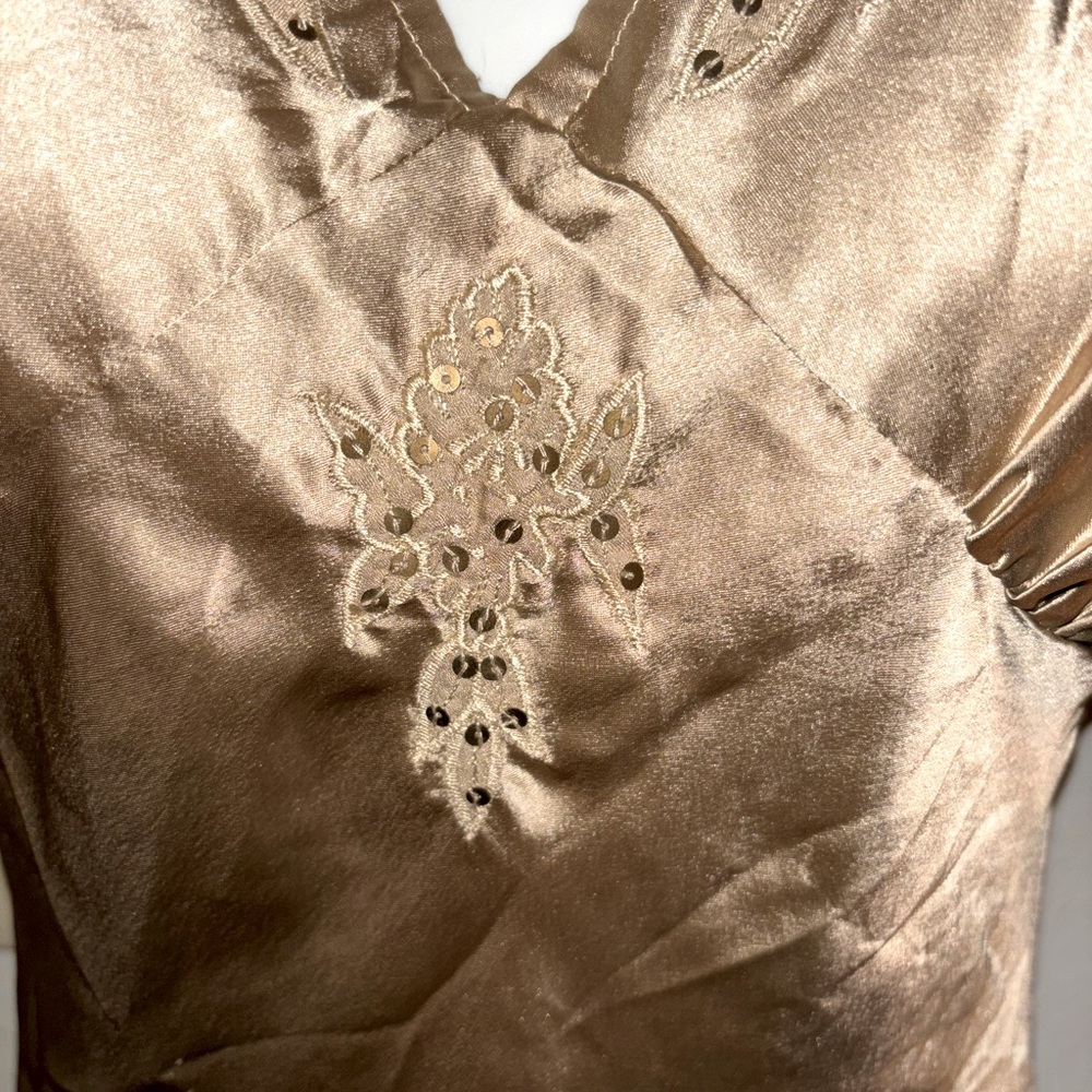 NEWPORT NEWS Gold satin long beaded sequins Slip nightgown lingerie NWTS size 6 - Picture 5 of 6